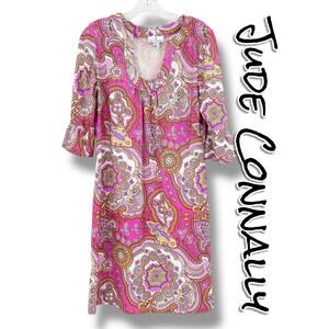 Jude Connally Kerry Dress Pink Mod Paisley Print Sport Casual Tunic Womens Sz M